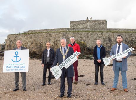 Cllr. Jimmy Kavanagh, Mayor of the Letterkenny-Milford MD pictured with Members of the Rathmullan-The Way Forward CLG, the Design Team led by Robin Lee Architecture and Johnny Nelis, Architect, Regeneration and Development Team, DCC.